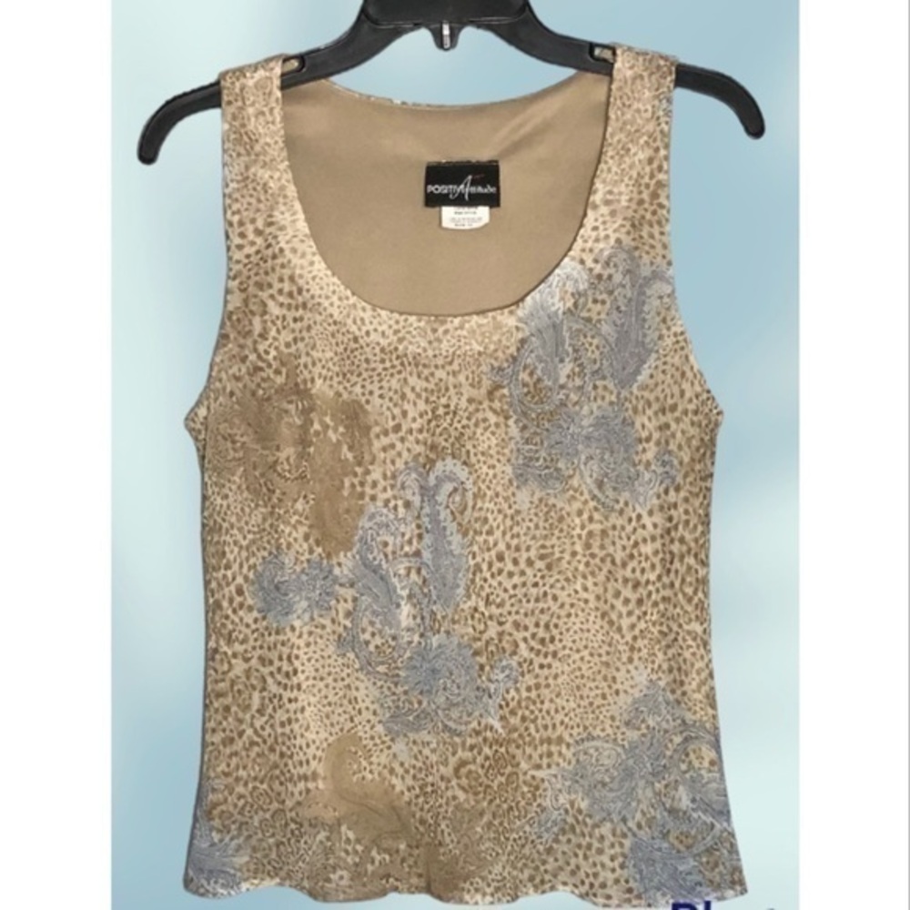 Positive Attitude Light Blue & Tan Animal Print Paisley Tank Top 12